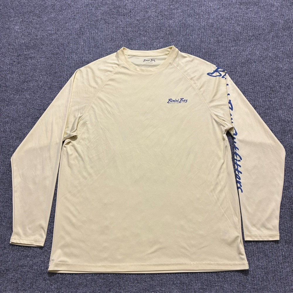 Bimini Bay Mens Long Sleeve Fishing Shirt Size L Yellow Fish Graphic Performance